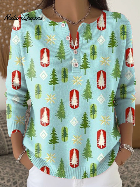 Merry Christmas! Beautiful Christmas Tree Painting Art Print Buttoned Cardigan Sweater