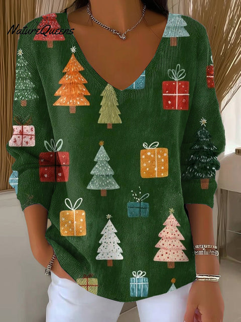 Women's Merry Christmas! Christmas Tree Painting Art Print Casual Pullover Sweater