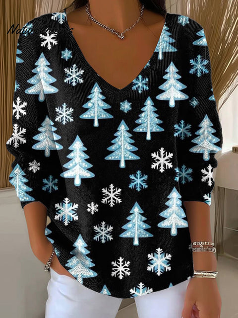 Women's Merry Christmas! Christmas Tree Painting Art Print Casual Pullover Sweater