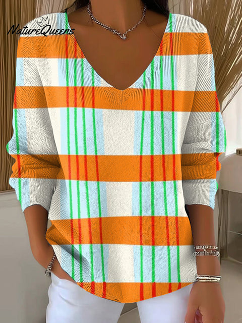 Women's Beautiful Abstract Colorful Stripes Painting Art Print Casual Pullover Sweater