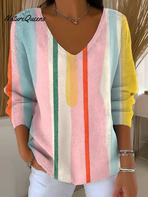 Women's Beautiful Abstract Colorful Stripes Painting Art Print Casual Pullover Sweater