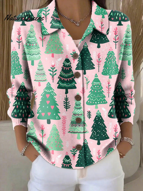 Women's Beautiful Christmas Tree Painting Art Print Cowl Neck Sweater