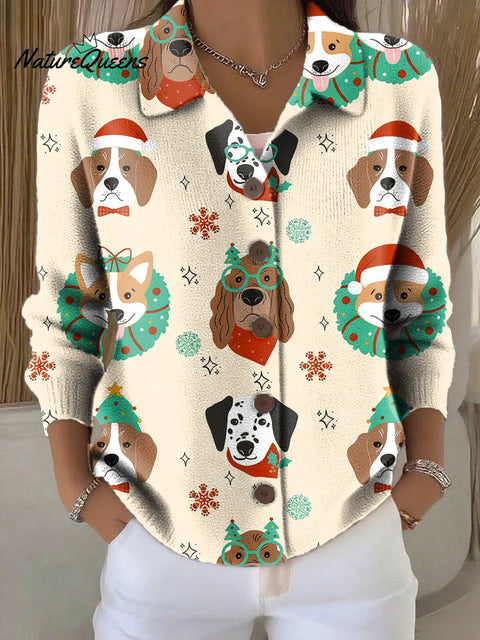 Women's Merry Christmas Puppy Drawing Art Print Cowl Neck Sweater