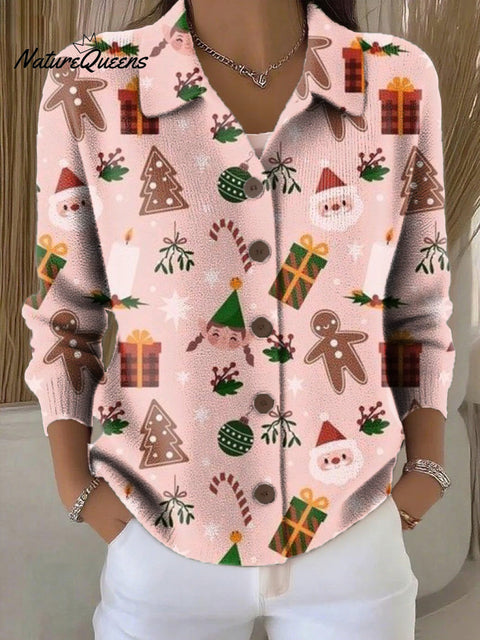 Women's Merry Christmas! Christmas Pattern Painting Art Print Cowl Neck Sweater