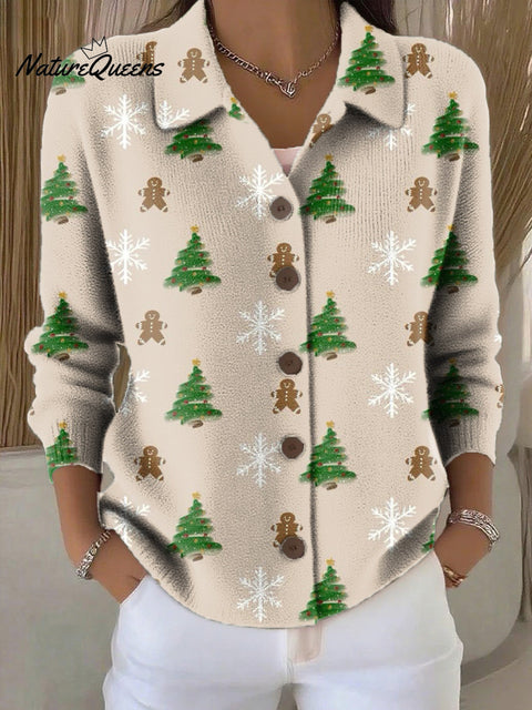 Women's Christmas Tree Snowflake Painting Art Print Cowl Neck Sweater