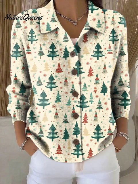 Women's Christmas Tree Snowflake Painting Art Print Cowl Neck Sweater