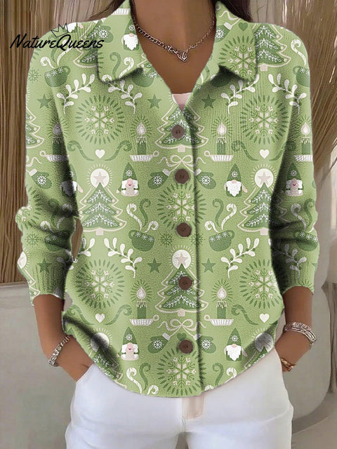 Women's Merry Christmas Christmas Pattern Painting Art Print Cowl Neck Sweater