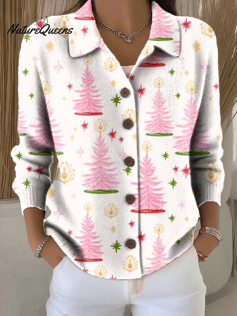 Women's Merry Christmas Christmas Tree Painting Art Print Cowl Neck Sweater