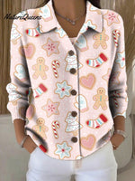 Women's Merry Christmas Pattern Drawing Art Print Cowl Neck Sweater