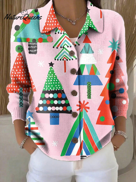 Women's Beautiful Colorful Christmas Tree Painting Art Print Cowl Neck Sweater