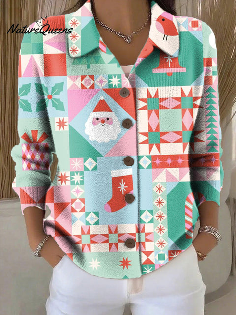 Women's Beautiful Colorful Merry Christmas Geometric Pattern Painting Art Print Cowl Neck Sweater