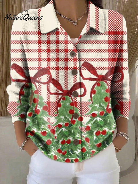 Women's Beautiful Bow Christmas Tree Painting Art Print Cowl Neck Sweater
