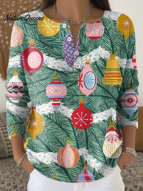 Beautiful Colorful Merry Christmas Gift Drawing Art Print Buttoned Cardigan Sweater
