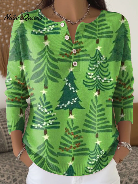 Merry Christmas Christmas Tree Drawing Art Print Buttoned Cardigan Sweater