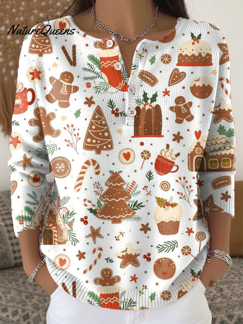 Merry Christmas Christmas Pattern Painting Art Print Buttoned Cardigan Sweater