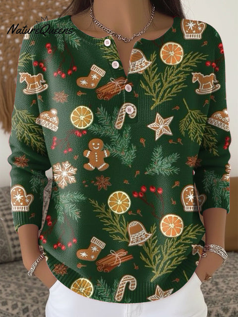 Merry Christmas Christmas Pattern Painting Art Print Buttoned Cardigan Sweater