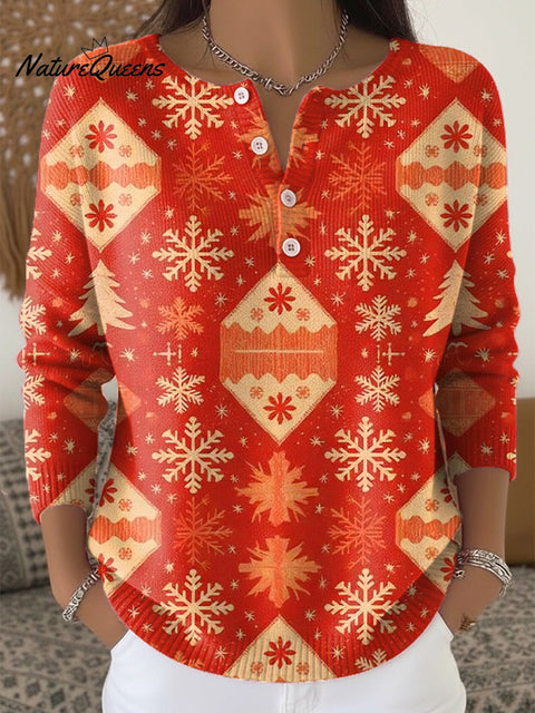 Merry Christmas Winter Snowflake Art Print Buttoned Cardigan Sweater