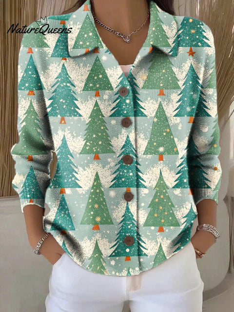 Women's Beautiful Christmas Tree Painting Art Print Cowl Neck Sweater