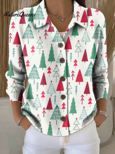 Women's Beautiful Christmas Tree Painting Art Print Cowl Neck Sweater