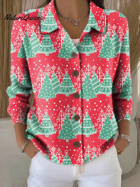 Women's Beautiful Christmas Tree Painting Art Print Cowl Neck Sweater