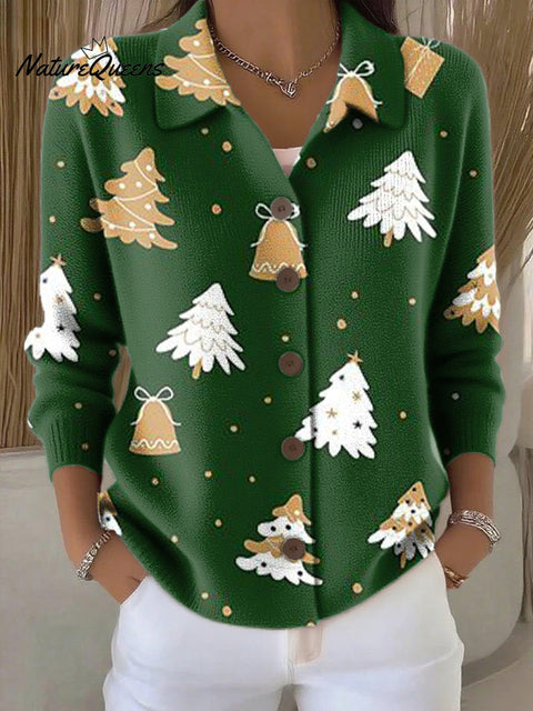 Women's Beautiful Christmas Tree Painting Art Print Cowl Neck Sweater