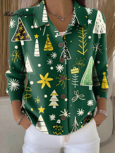 Women's Beautiful Christmas Tree Painting Art Print Cowl Neck Sweater
