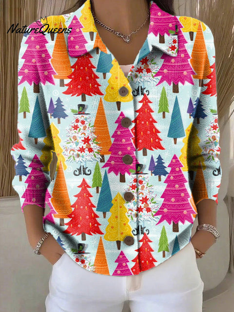 Women's Beautiful Colorful Christmas Tree Painting Art Print Cowl Neck Sweater