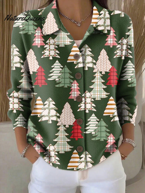 Women's Beautiful Colorful Christmas Tree Painting Art Print Cowl Neck Sweater