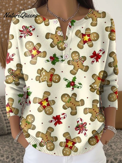 Beautiful Winter Christmas Cookies Painting Art Print Buttoned Cardigan Sweater
