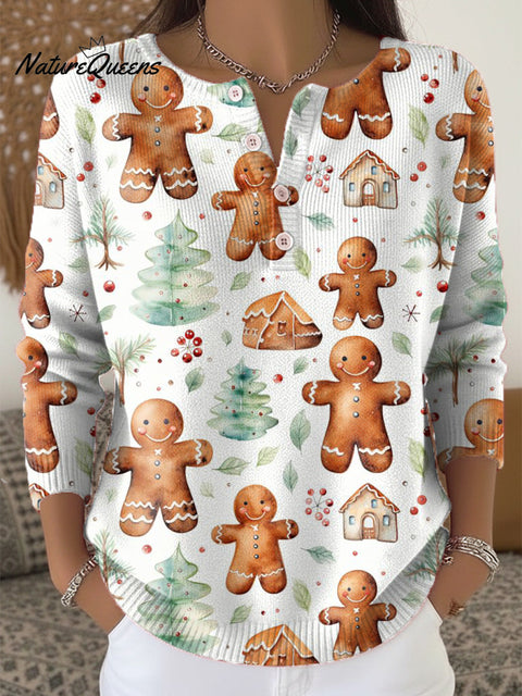 Beautiful Winter Christmas Cookies Painting Art Print Buttoned Cardigan Sweater