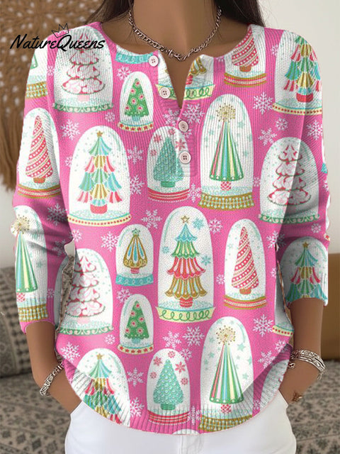 Beautiful Christmas Tree Ornaments Painting Art Print Buttoned Cardigan Sweater