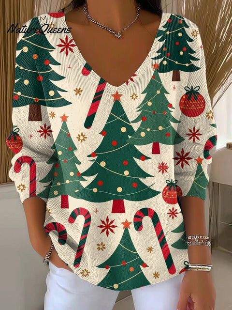 Women's Beautiful Christmas Tree Gifts Painting Art Print Casual Pullover Sweater