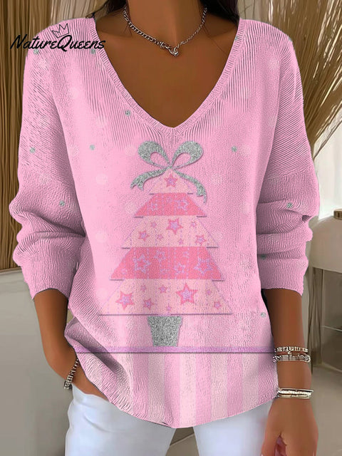 Women's Beautiful Cute Christmas Tree Gift Painting Art Print Casual Pullover Sweater