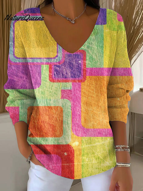 Women's Abstract Colorful Geometric Painting Art Print Casual Pullover Sweater
