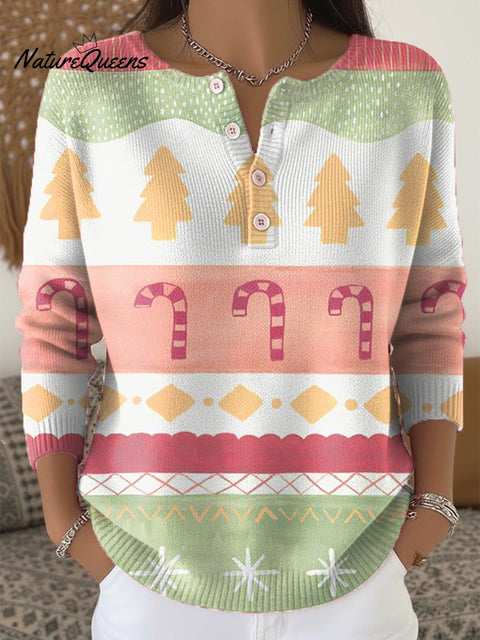 Beautiful Merry Christmas Pattern Painting Art Print Buttoned Cardigan Sweater