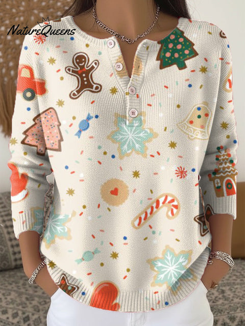 Beautiful Colorful Merry Christmas Pattern Painting Art Print Buttoned Cardigan Sweater