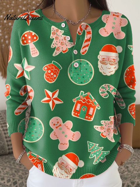 Beautiful Winter Merry Christmas Pattern Painting Art Print Buttoned Cardigan Sweater