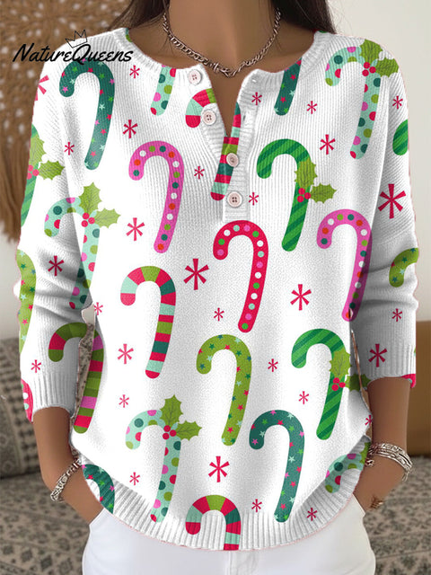 Beautiful Winter Merry Christmas Pattern Painting Art Print Buttoned Cardigan Sweater