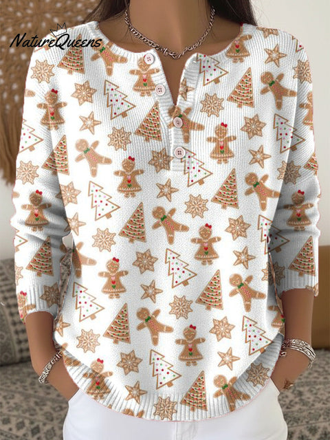 Beautiful Winter Merry Christmas Pattern Painting Art Print Buttoned Cardigan Sweater