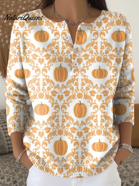 Beautiful Cute Pumpkin Painting Art Print Buttoned Cardigan Sweater