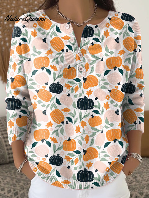 Beautiful Cute Pumpkin Painting Art Print Buttoned Cardigan Sweater
