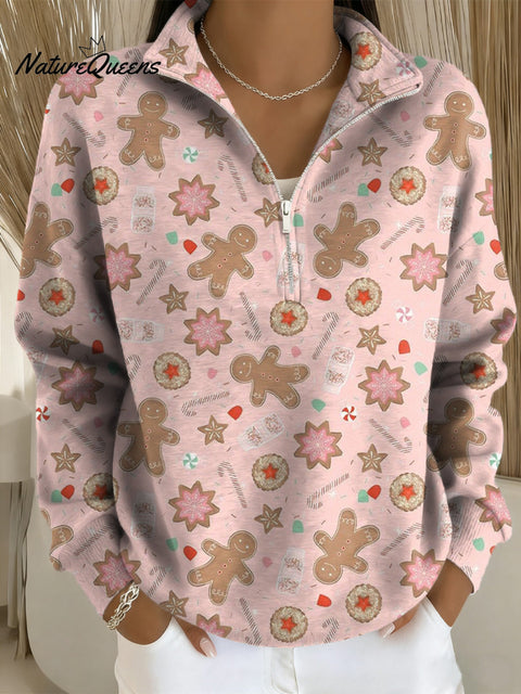 Beautiful Merry Christmas Cookies Painting Art Print Casual Long Sleeve Zip Sweatshirt