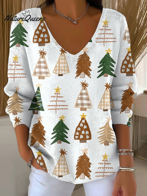 Women's Beautiful Abstract Multicolor Christmas Tree Painting Art Print Casual Pullover Sweater