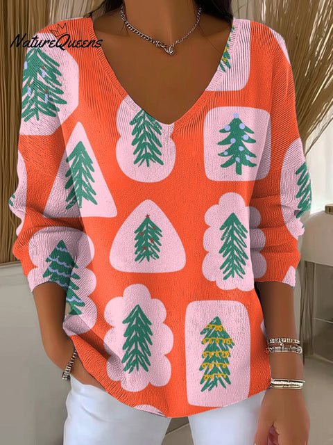 Women's Beautiful Abstract Christmas Tree Painting Art Print Casual Pullover Sweater
