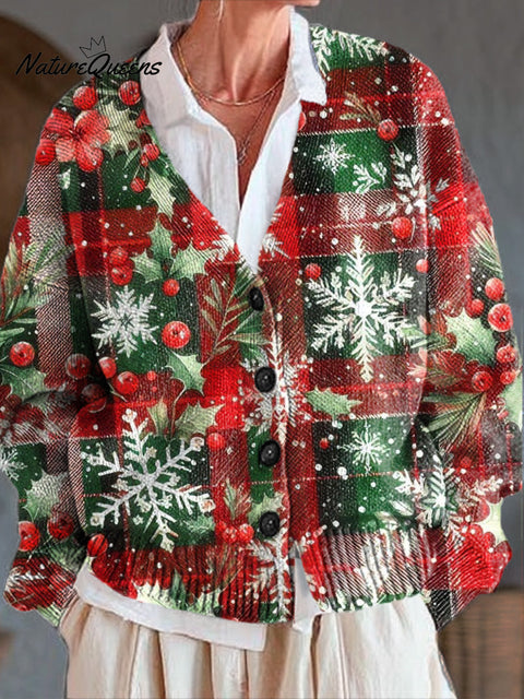Beautiful Merry Christmas Snowflakes Painting Art Print Buttoned V-neck Cardigan Sweater