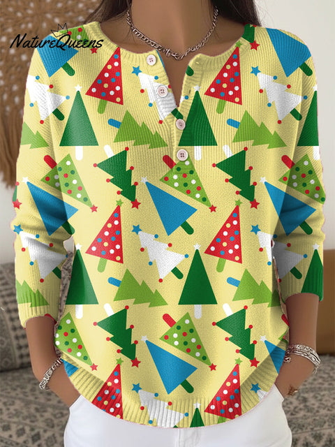 Beautiful Merry Christmas Christmas Tree Drawing Art Print Buttoned Cardigan Sweater