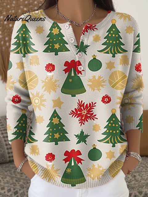 Beautiful Merry Christmas Christmas Tree Drawing Art Print Buttoned Cardigan Sweater