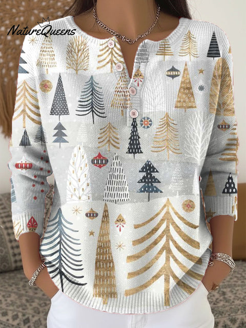 Beautiful Merry Christmas Christmas Tree Drawing Art Print Buttoned Cardigan Sweater
