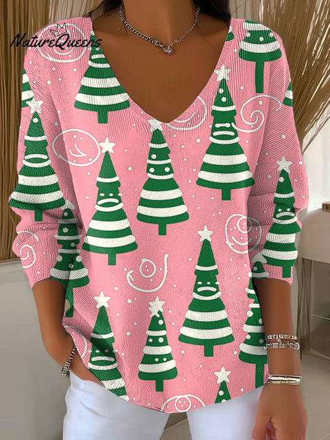 Women's Merry Christmas Beautiful Christmas Tree Painting Art Print Casual Pullover Sweater