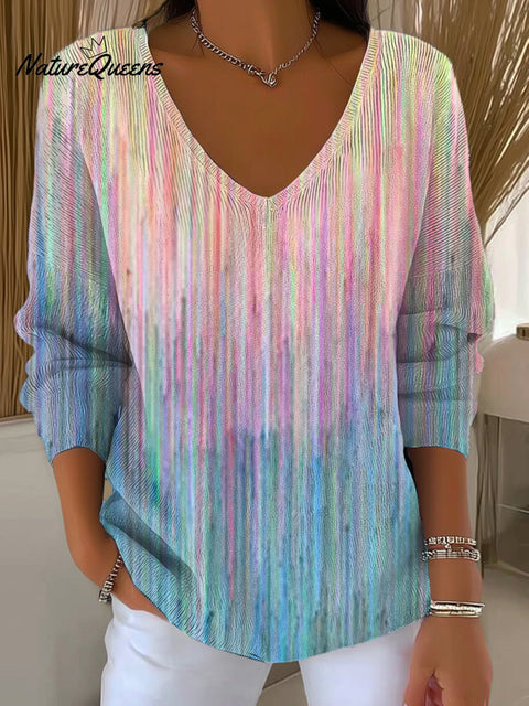 Women's Abstract Gradient Lines Graffiti Painting Art Print Casual Pullover Sweater